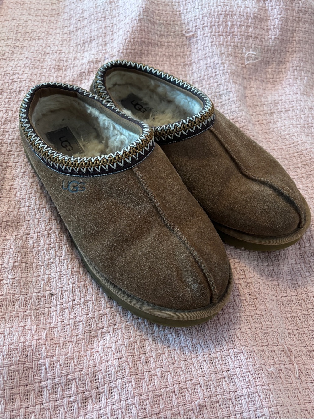 UGG Men’s Tasman Brown Suede Shearling Cozy Slip-On Clog Slippers Size 11